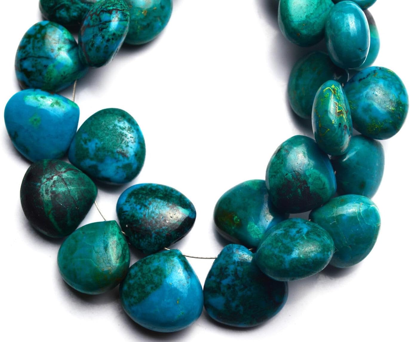8 inch Strand of Natural Chrysocolla 8-12mm Heart Smooth briolette Beads for DIY Jewelry Making. |BRIO_02228