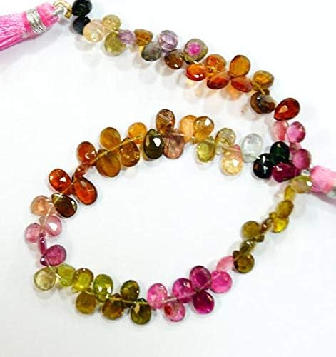 LOVEKUSH LKBEADS Natural gem Stone Multi Color Tourmaline pear Shape briolettes Beads Complete Strand 8.5 inches 4 X 5 to 5 X 6 mm Code-HIGH-60514