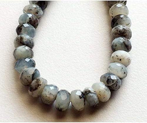 Dendrite Rondelle/Faceted Rondelle Beads/White & Black Gemstone Beads/ 8.25-8.5mm Faceted Beads/ 8 Inch Full Strand