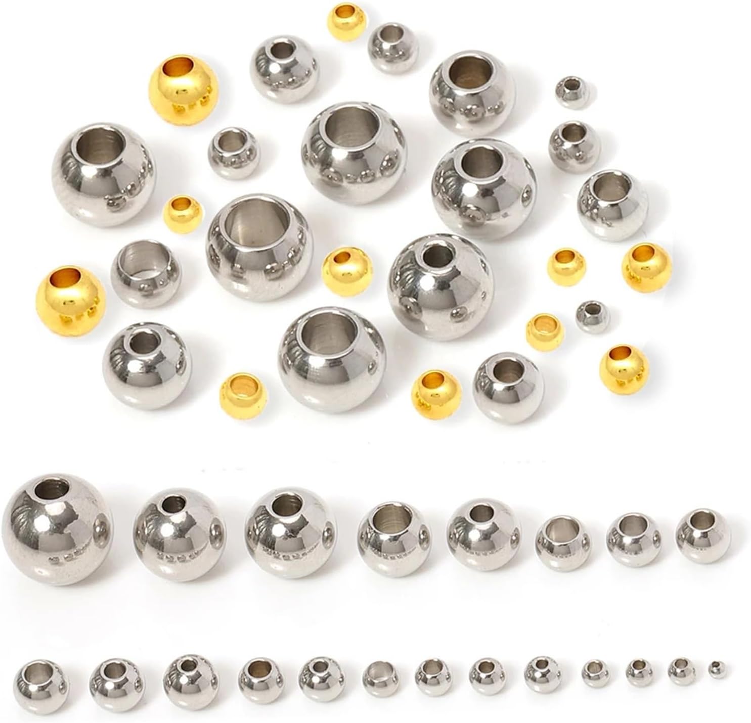 2 mm-12 mm 316L Stainless Steel Beads Metal Big Hole Spacer Beads for Jewelry Making DIY Bracelet Necklace 100pcs(10x3mm Hole)