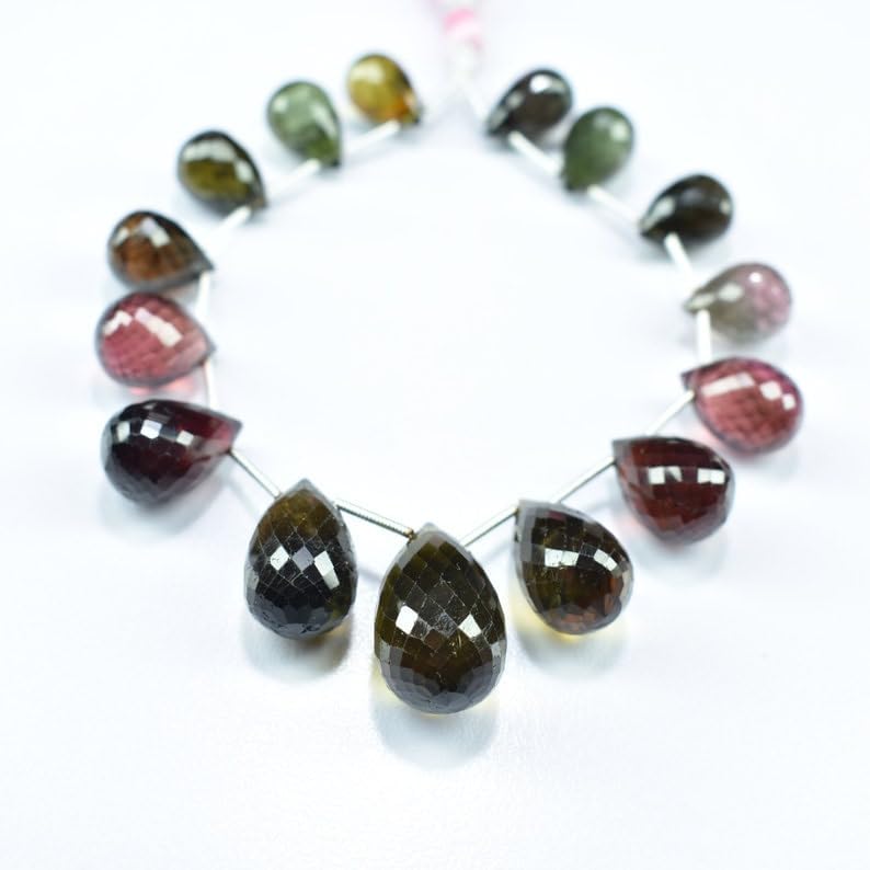 Natural Multi Tourmaline Teardrop Faceted Beads 9X13.5-13X20.5mm 8 inch Long String Jewelry Making Gemstone Beads for Necklace Bracelet
