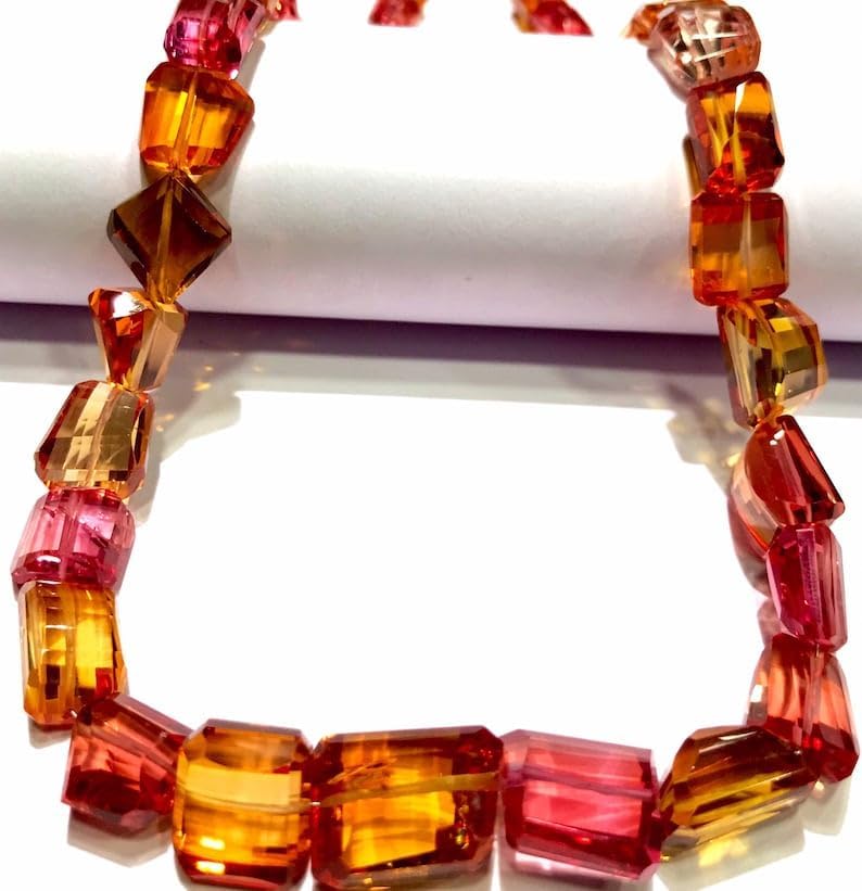 Natural PADPARADSCHA Sapphire Nuggets facated Beads 7-12 MM 18 inch Long String Jewelry Making Gemstone Beads for Necklace Bracelet