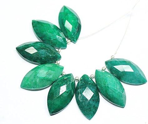 Natural Colour Enhanced Green Emerald Faceted Marquise Drop Gemstone Loose Beads Pair 8pc 30mm x 15mm