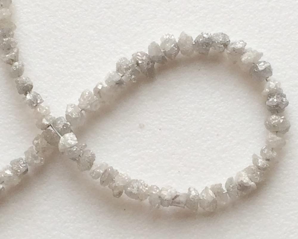 3-4mm White Gray Rough Diamonds, Natural White Gray Raw Diamond, Uncut Diamond Beads, Gray White Rough Beads For Jewelry (3.5IN TO 14IN), 3-4 MM