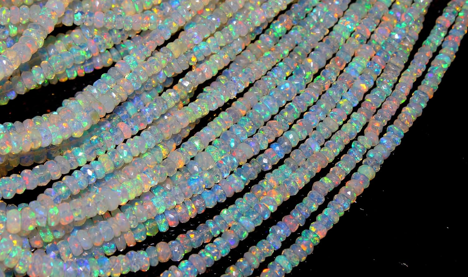 Natural Ethiopian Opal Rondelle Beads, Rainbow Fire Faceted, 4-5mm, 16 Inch Strand, Iridescent Gemstone