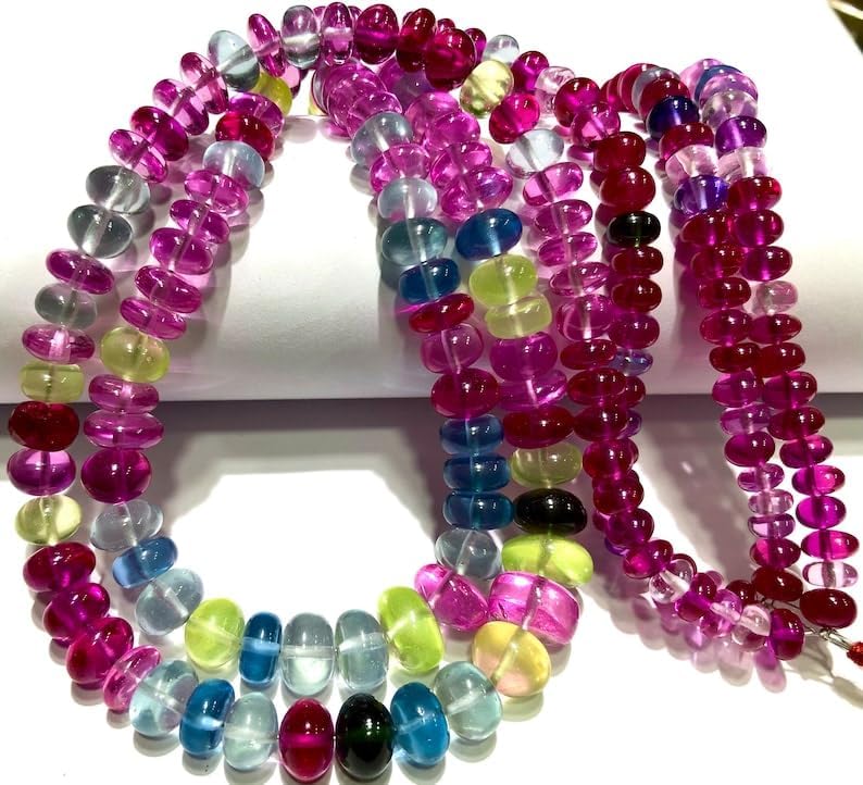 Natural Multi Sapphire roundelle Smooth Beads 6mm to 9mm 19 inch Long String Jewelry Making Gemstone Beads for Necklace Bracelet