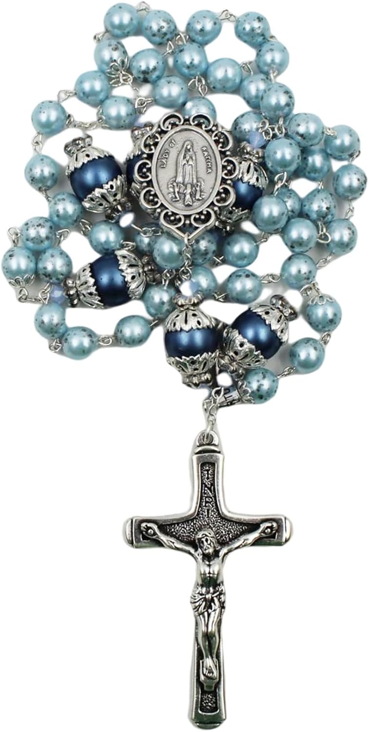 Handmade in Portugal Light Blue Pearl Beads Our Lady of Fatima Rosary