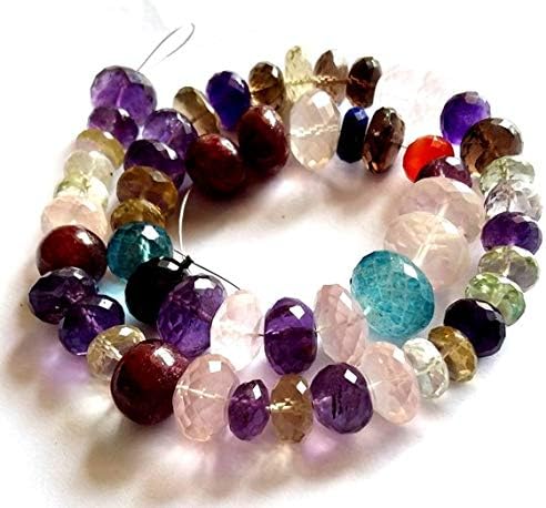 13 inch natural beads strand of 8-13mm faceted rondelle multi gemstone gemstone beads for DIY jewelry - necklace, bracelet, earring, ring.