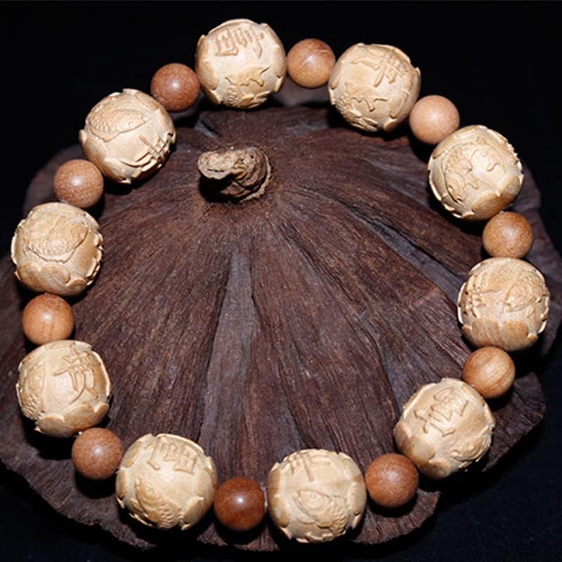 Mascot Wooden Crafts Wood Carving Art Wood Decoration Artwork 东加老山檀香雕刻珠富贵有余（鱼）手串2.0 1.8 1.5(富贵有余（鱼）2.0MM)