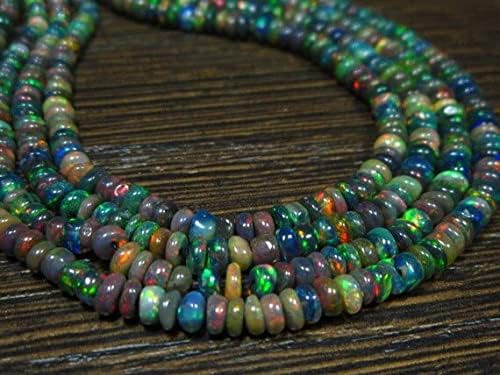 BEADS GEMSTONE AAA-Black Ethiopian Welo Opal Smooth Rondelles- 16 Inch Long Strand -Stones measure- 3-3.80mm Code-HIGH-6594