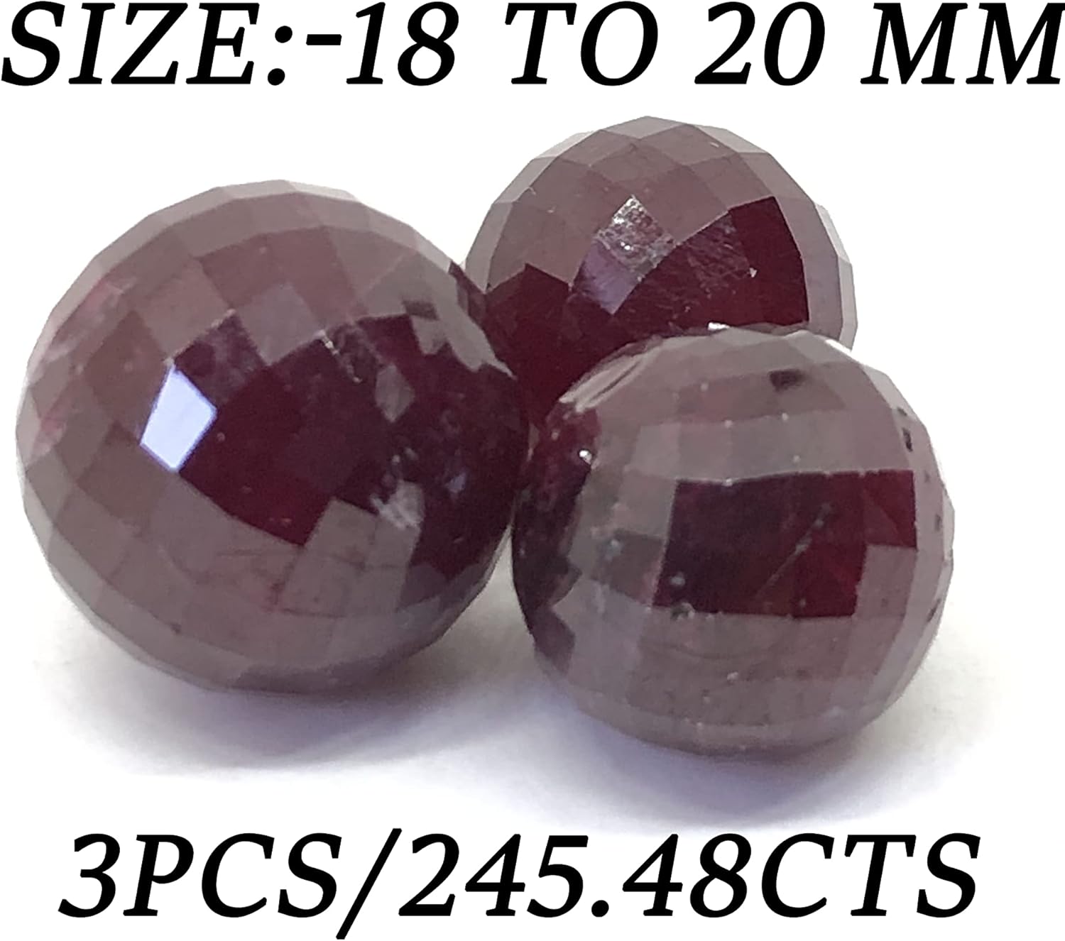 245.48 Ct Ruby Round Shape Sphere Balls Size 18 to 20 mm Cut Faceted Beads 3 Piece Layout Set Loose Gemstone for Making Jewelry