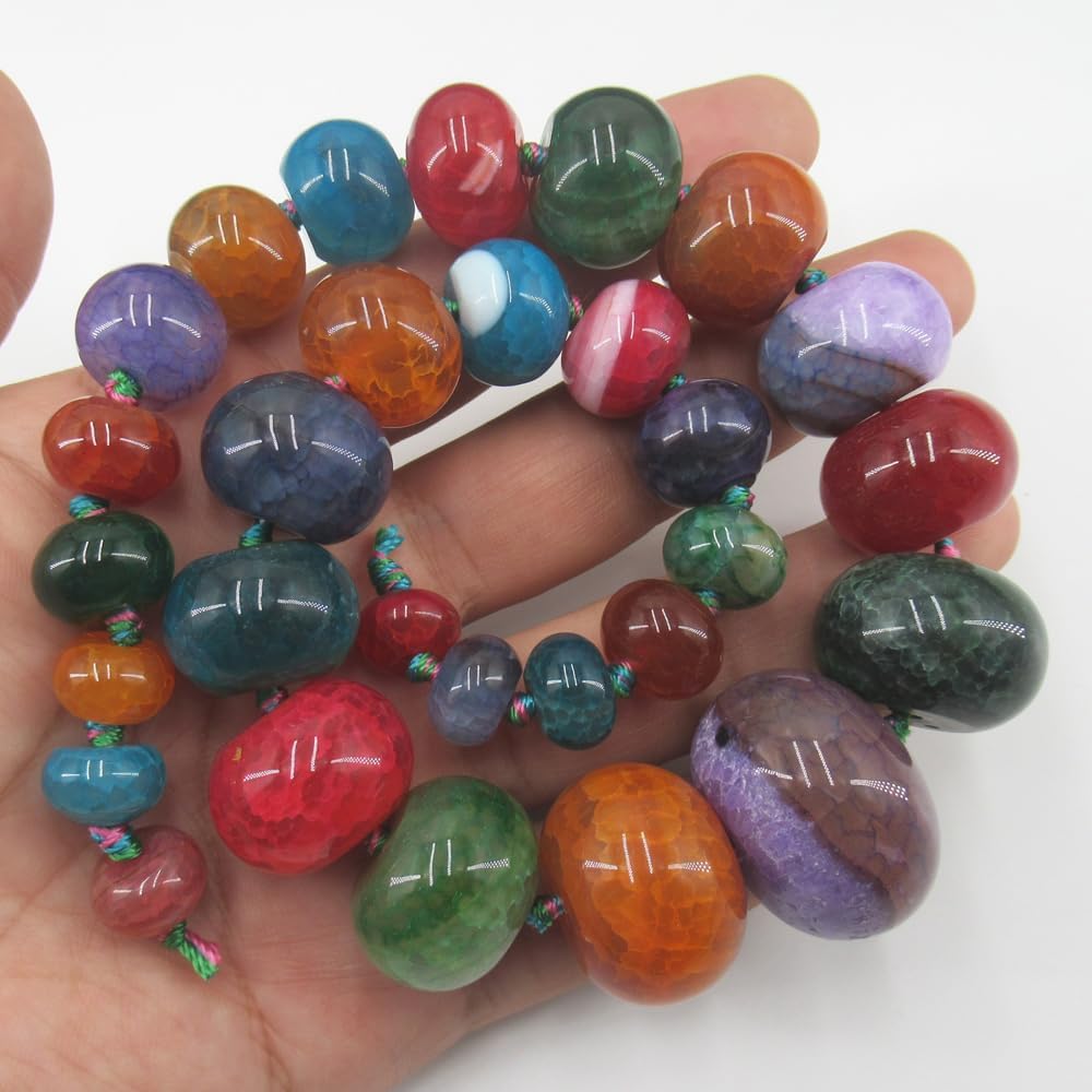 Mixed Color Dragon Vein Agate Rondelle Beads - 9x12mm & 20x30mm, Graduated Polished Raw Agate, 17.5