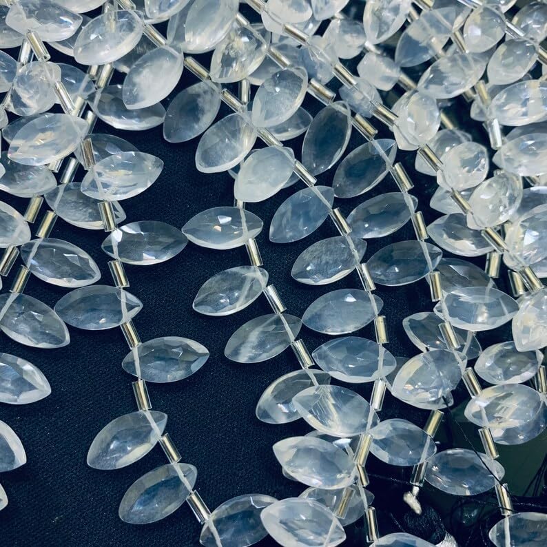 Natural Ice Quartz Boat Smooth Beads 12X6 14X7 mm 7 inch Long String Jewelry Making Gemstone Beads for Necklace Bracelet