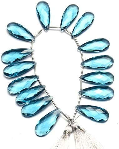 GEMZ 16 inch Strand of Natural Teal Blue Aquamarine Quartz Long pear Shape Faceted Cut Blue Color briollete Beads for DIY Jewelry Making- Earring Necklace Bracelet.
