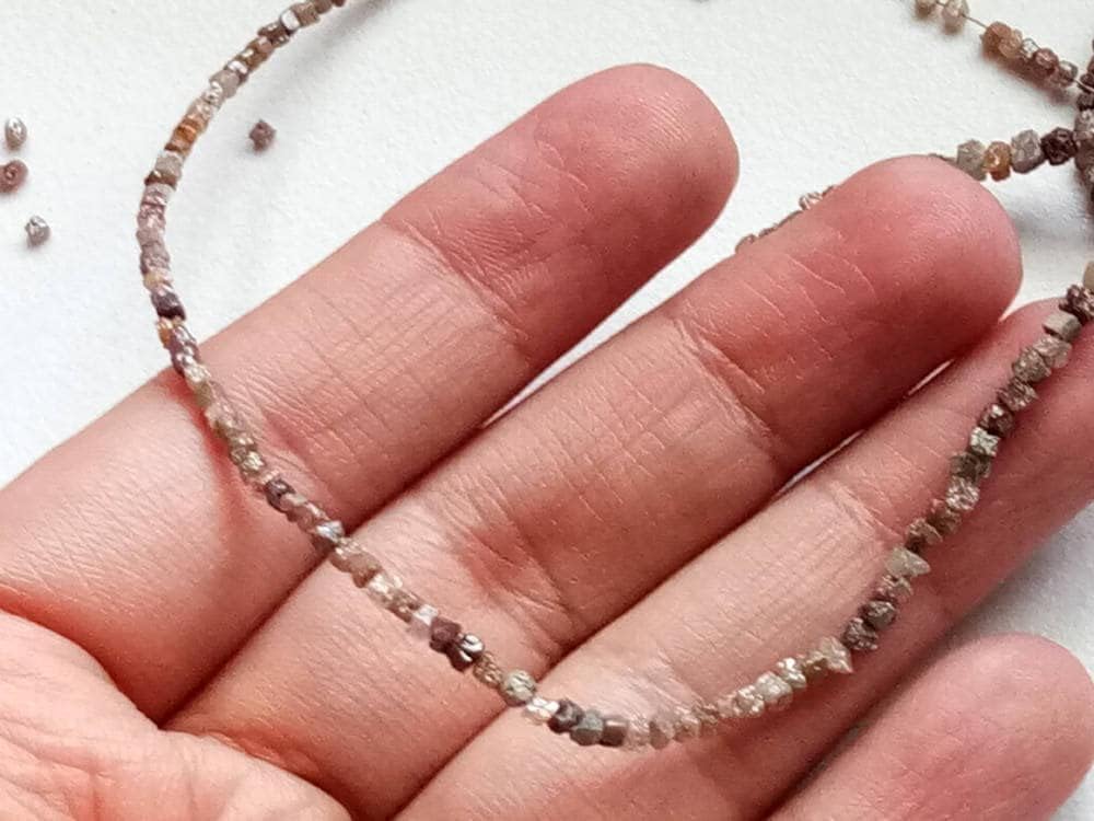 2-3mm Brown Diamond Rough Cube Beads, Brown Drilled Rough Diamond, Raw Diamond, Uncut Diamond Beads For Jewelry (4IN To 16IN) - VS5021, 2-3 MM