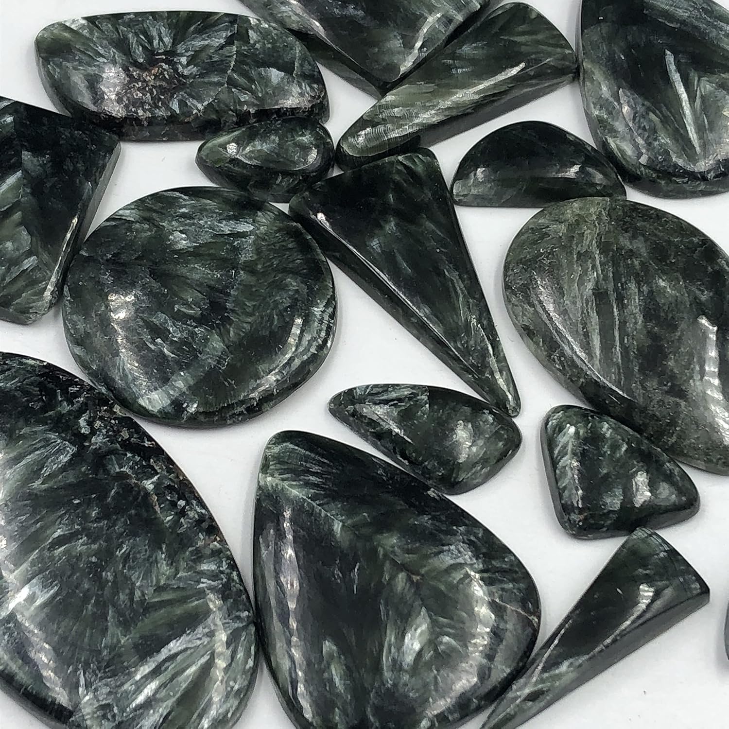Natural SERAPHINITE Gemstone Loose Cabochon Lot For Jewelry Making, Loose Gemstone For Ring, Earring & Pendant Necklace, Jewelry Making Cabochons, Healing Gemstones