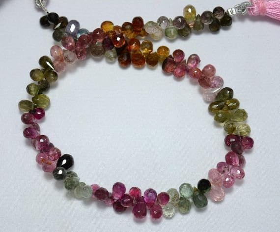 BEADS GEMSTONE Multi Color Tourmaline Tear Drops Beads, Faceted Beads, Tourmaline Cut Drops Briolettes, 4.5x7mm Approx, 5 Inch Strand Code-HIGH-31332