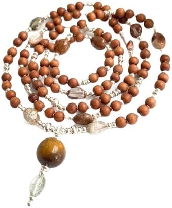 Natural sandalwood and inclusive quartz 5mm-6mm 108 Mala Beads, Spiritual, Meditation Beads, Reiki, Japa Mala, Buddhist Prayer Beads, Yoga Bracelet, healing beads LKMALA-RRGU-3486