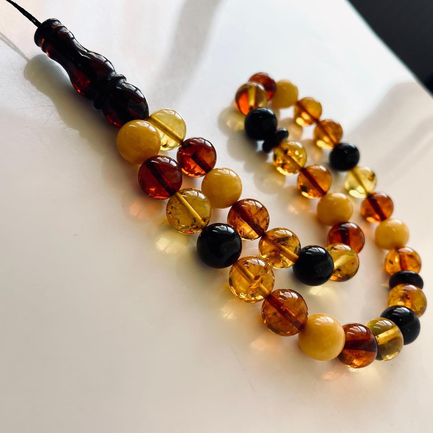 AMBERSTONE Multicoloured Islamic Prayer Beads - Muslim Rosary - Premium Handmade Tasbeeh for Dhikr - Natural Baltic Amber Misbaha - 33 Beads / 20 g
