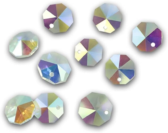 Hanging Crystals Prisms AB 14mm Octagon Beads with 1 Hole/2 Holes Crystal Lighting Lamp Parts Hangings Crystals for Decoration(1 Hole,2000pcs)