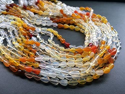 Fire Opal Beads, Mexican Fire Opal Plain Straight Drill Drops, Fire Opal Necklace, 5x8mm - 6x9mm, 13 Inch, 44 Pcs