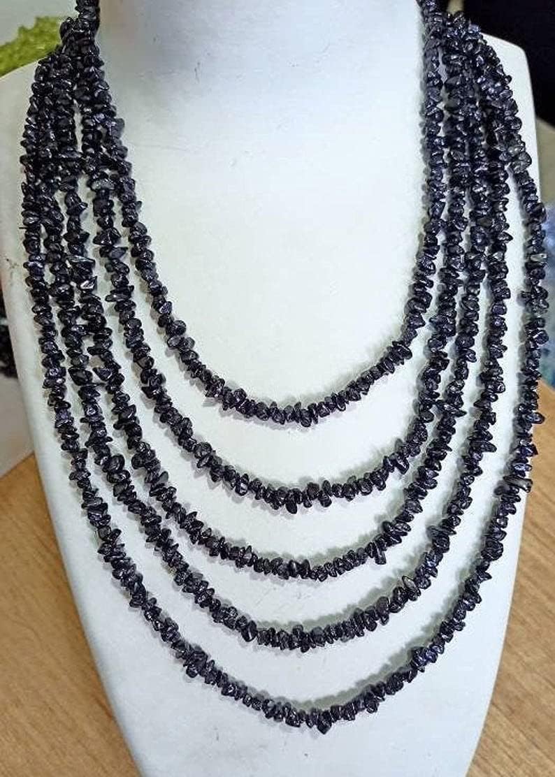 Natural Black Spinel Chips Beads Strand 700 Ct, Free Form Gravel Uncut Pack of 5 Strand 100