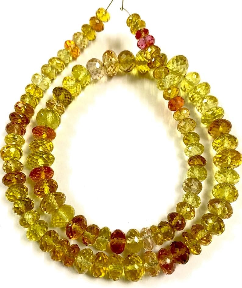 Natural Yellow Sapphire roundelle facated Beads 6-9 MM 16 inch Long String Jewelry Making Gemstone Beads for Necklace Bracelet