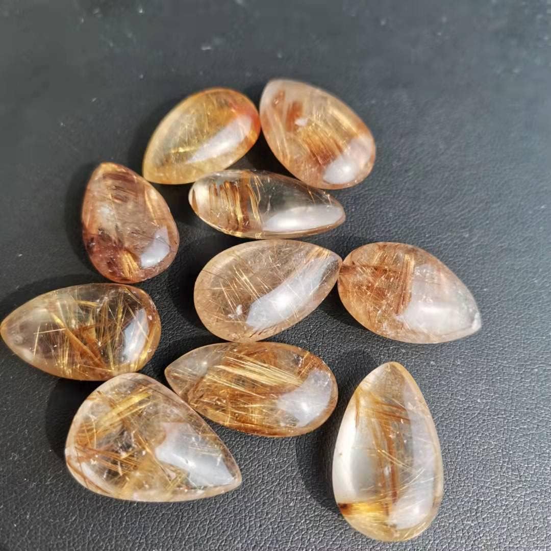 5~10pcs Natural rutilated Quartz Crystal Water Drop Shape for Pendant (Color : 10pcs)