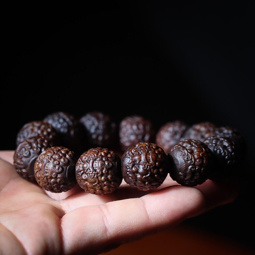 Agarwood Vietnam Nha Trang Agarwood 17mm Hand-Carved Lion Buddha Beads Rosary Beads