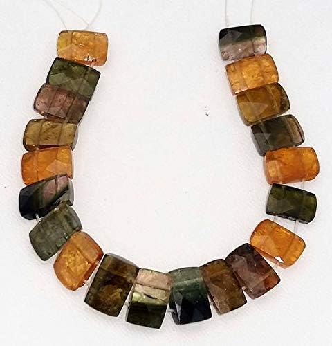 superb natural multi tourmaline faceted double drill beads, rectangle shaped beads, 7x10 mm - 8x12 mm,6.5 inch strand[e1077]