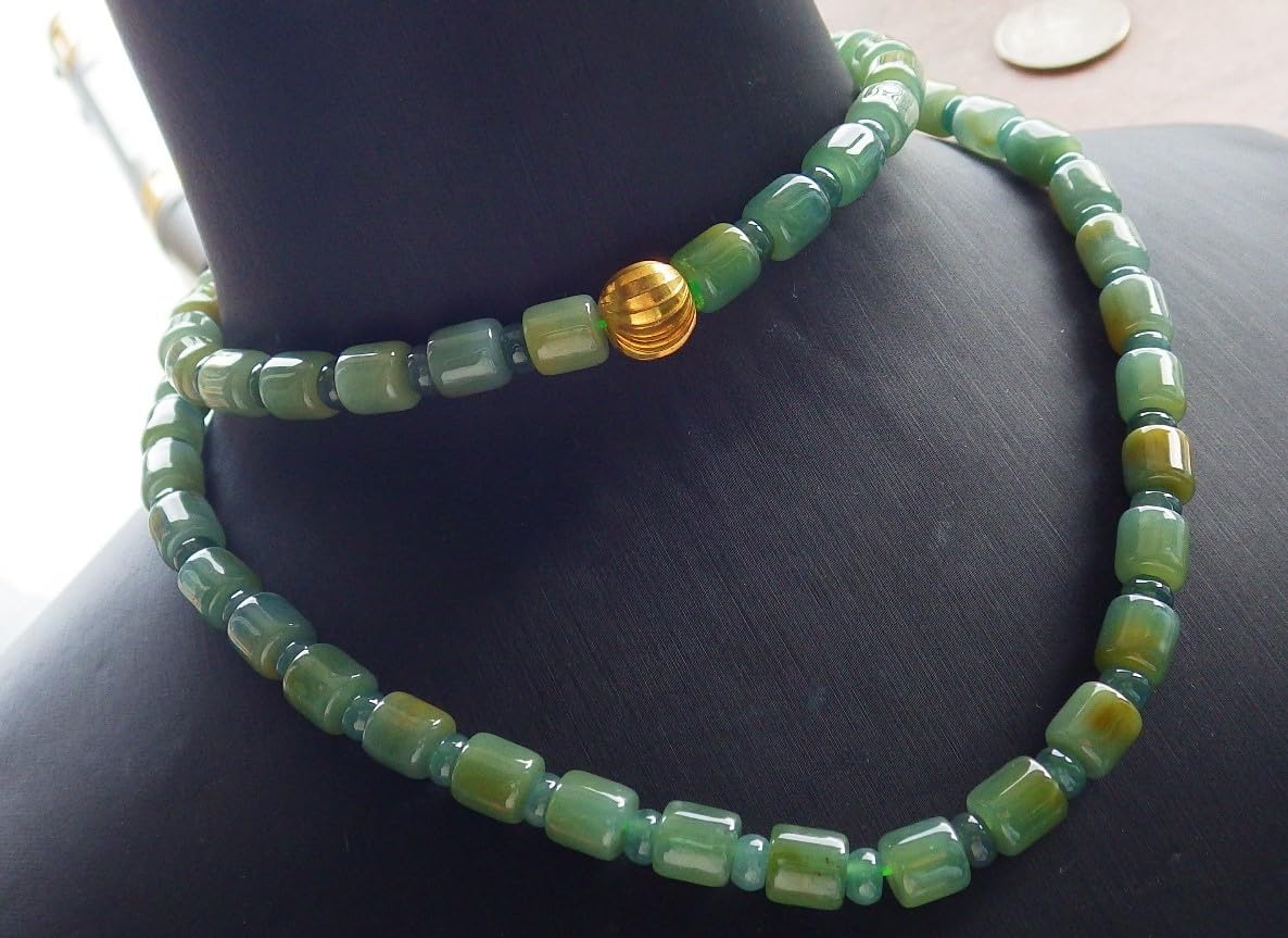 Certified Icy Yellow Green Burma 100% Natural A JADE Jadeite Bead Beads Circle Necklace 25 inches 项链 617426