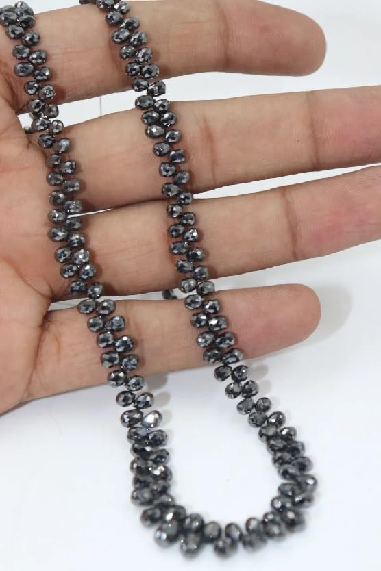 Natural Black Diamond Faceted Drops Shape Beads 3-4 mm Briolette Beads Diamond Teardrops Beads Black Diamond Drops Minimalist