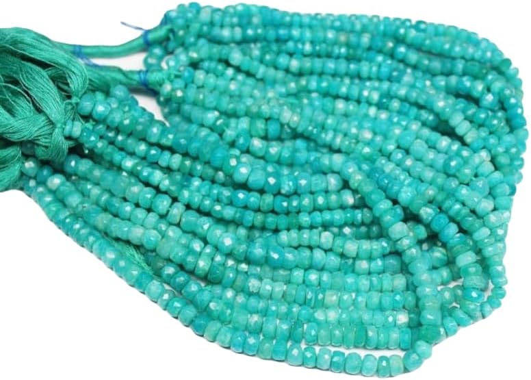 13 inch Strand of Natural gem Green Amazonite, 6mm Rondelle Faceted Beads for DIY Jewelry Making. | Beads_04012