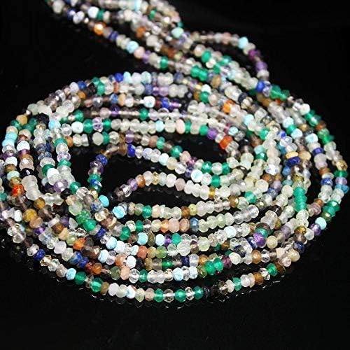 GEMZ 4 inch Strand of Natural Multi Gemstone rondelle Shape Faceted Cut Multi Color Color Beads for DIY Jewelry Making- Earring Necklace Bracelet.