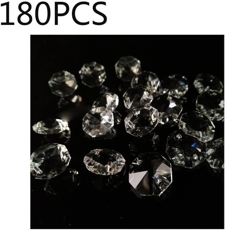 Hanging Crystals Prisms 180PCS 14mm 2 Holes Clear Octagonal Loose Beads Crystal Chandelier Faceted Prisms Ornaments Parts Hangings Crystals for Decoration