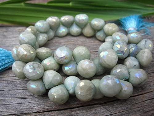 Mystic AB Opaque Aquamarine Onion Briolettes - top drilled - 7mm X 8mm 4 inch Strand