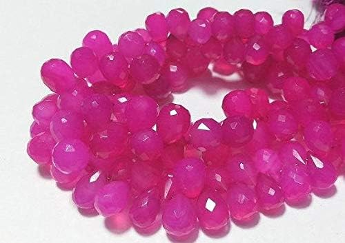 1 Strand Natural Pink Chalceny Briolette Tear Drop Beads, Faceted 50 Pieces, 5x7mm to 7x9mm, Wholesale Price, 4 Inch Code-HIGH-19344