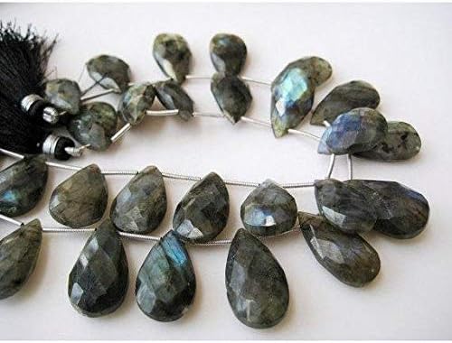 1 Strand Natural Labrarite Briolette Beads, Faceted Pear Bead, 15x20mm to 13x25mm Beads 8 Inch Long Long Code-HIGH-19438