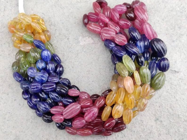 Natural Multi Gemstone Melon Smooth Beads : 6-8 mm 9 inch Long String Jewelry Making Gemstone Beads for Necklace Bracelet