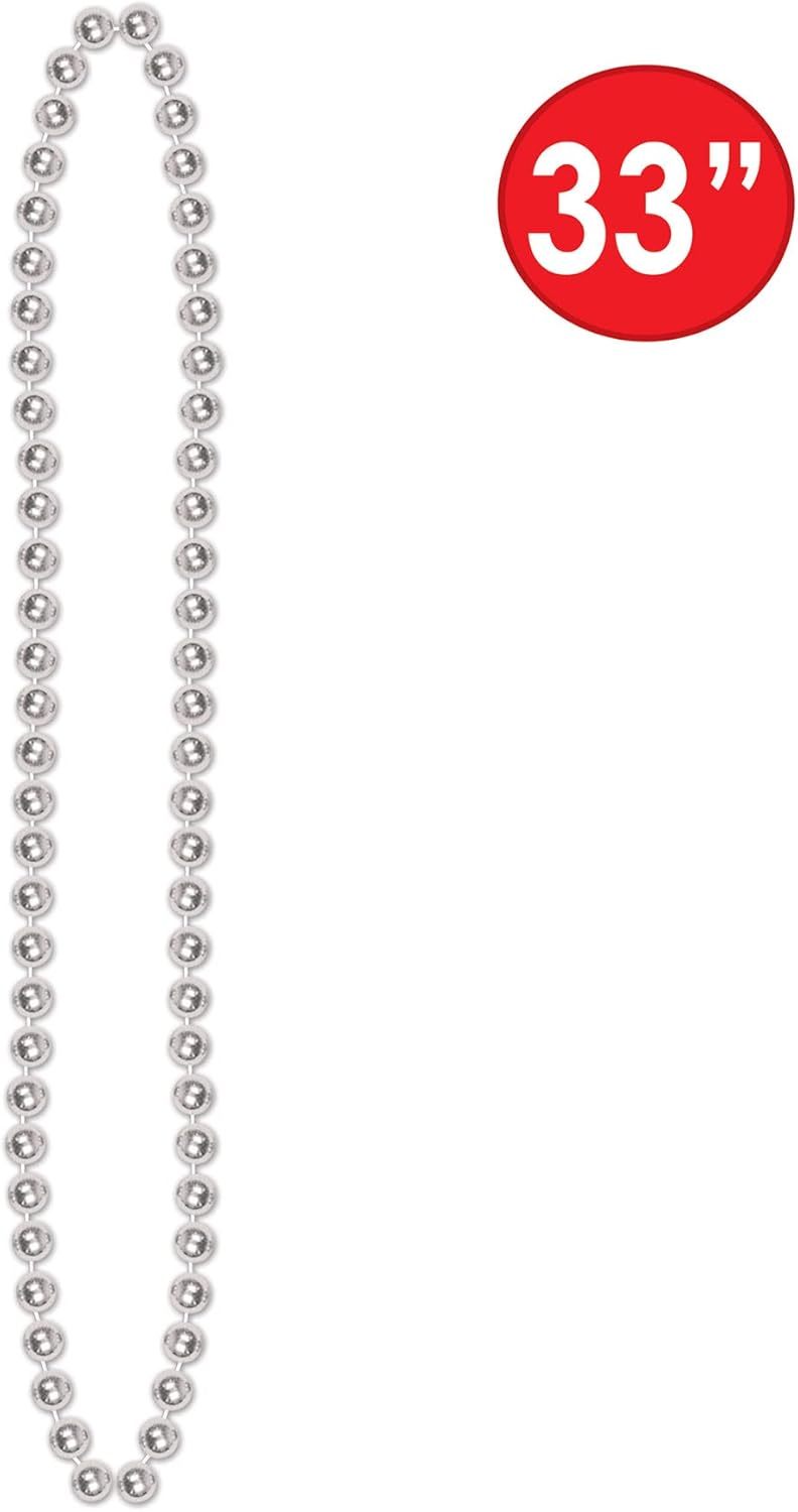 Beistle Bulk 720-Pack Small Round Party Beads, 7mm by 33-Inch, Silver