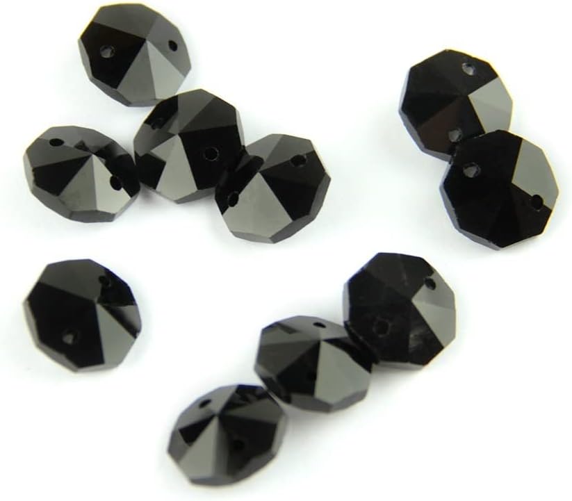Hanging Crystals Prisms 14mm Black Glass Crystal Octagon Beads with 1 Hole/2 Holes Crystal Prism Pendant Decoration 100pcs/500pcs/1000pcs Hangings Crystals for Decoration(1 Hole,1000pcs)