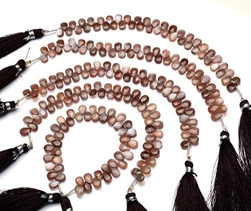 GEMZ 13 inch Strand of Natural Chocolate Brown African Moonstone pear Shape Faceted Cut Brown Color briollete Beads for DIY Jewelry Making- Earring Necklace Bracelet.