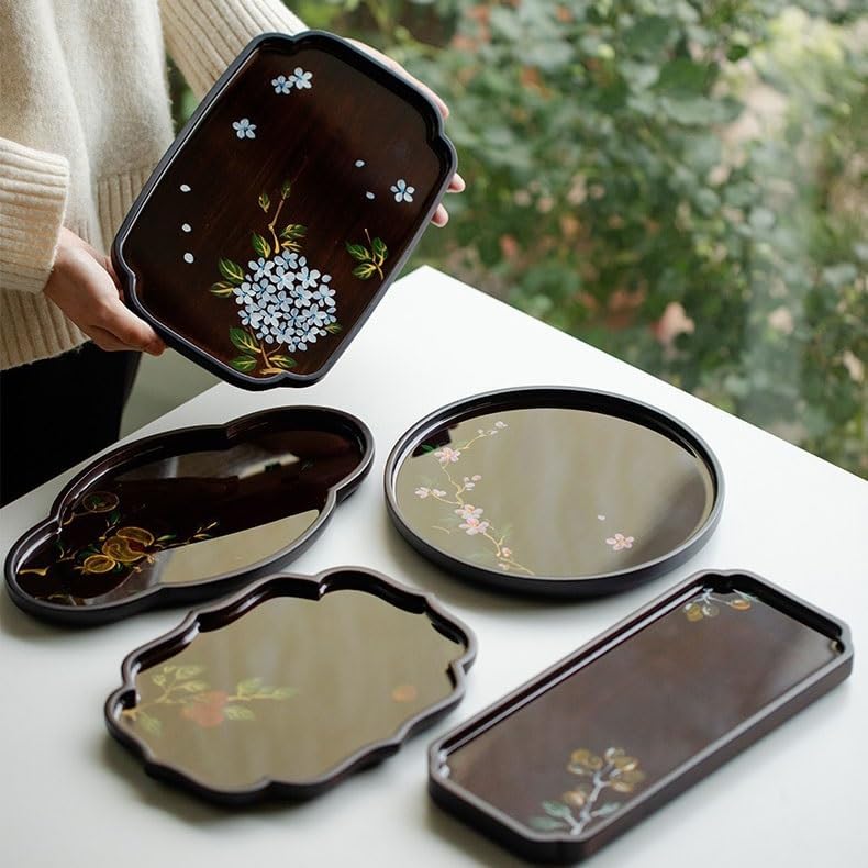 Tray Hand-Painted Teapot Holder Small Dry Tea Tray Tea Holder Household Simple Tray Tea Ceremony Accessories Storage Tray Serving Trays(D)