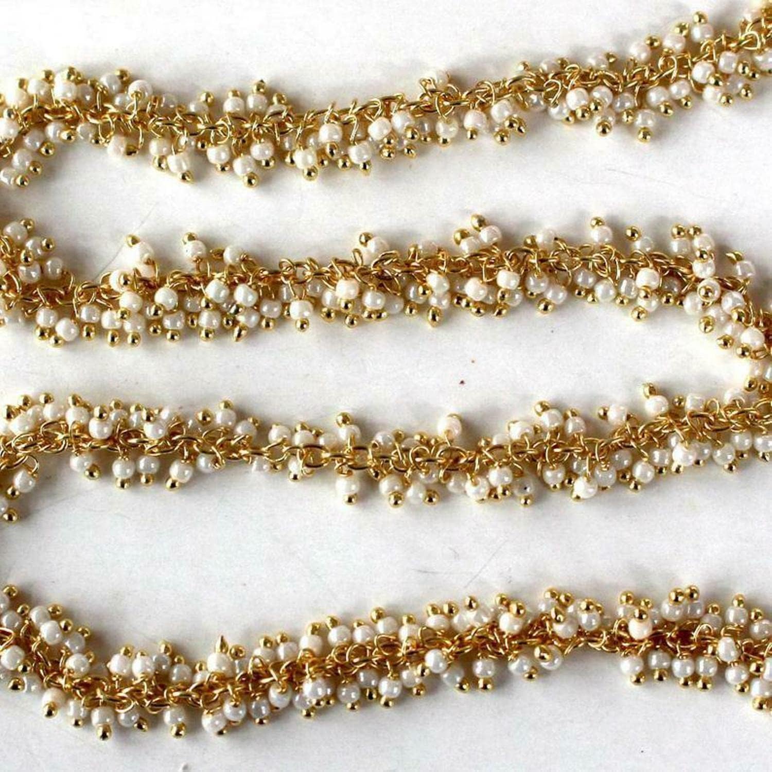 36 inch long gem fresh water pearl 2-2.5mm rondelle shape smooth cut beads wire wrapped 22k gold plated cluster rosary chain for jewelry making/DIY jewelry crafts #Code - CLURCH-023