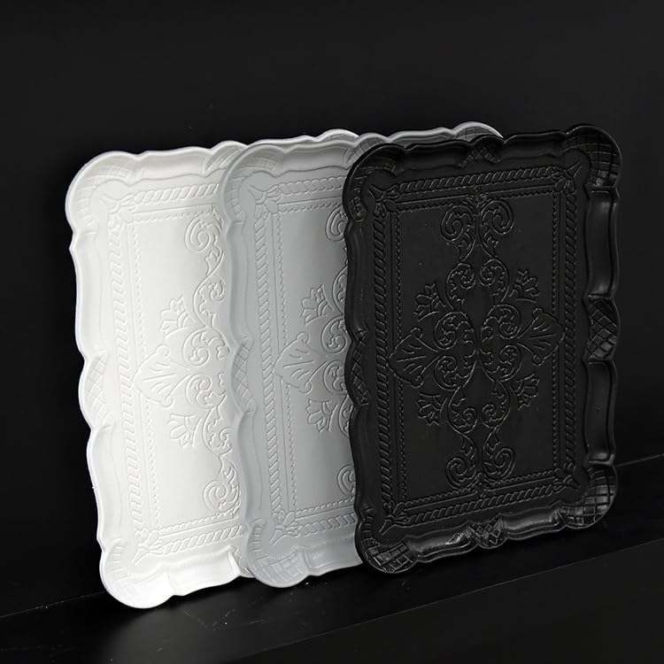 Cafeteria Tray Black and White Gray Wooden Tray Entrance Retro Key Storage Tray Totem Print Dining Tray Desktop Storage Tray Serving Trays(C,Medium)