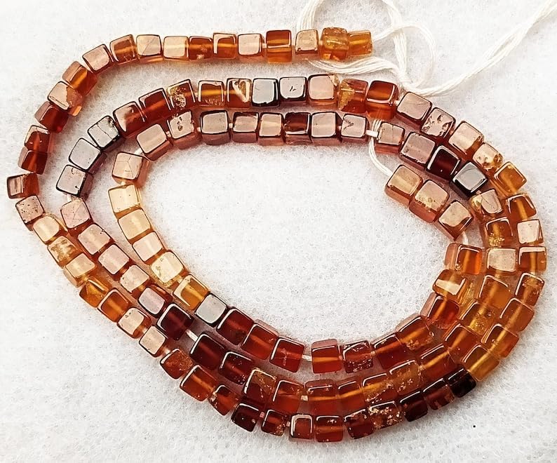 13 inch Strand of Natural gem Hessonite Garnet, 3-4mm Box Smooth Beads for DIY Jewelry Making. | Beads_04707