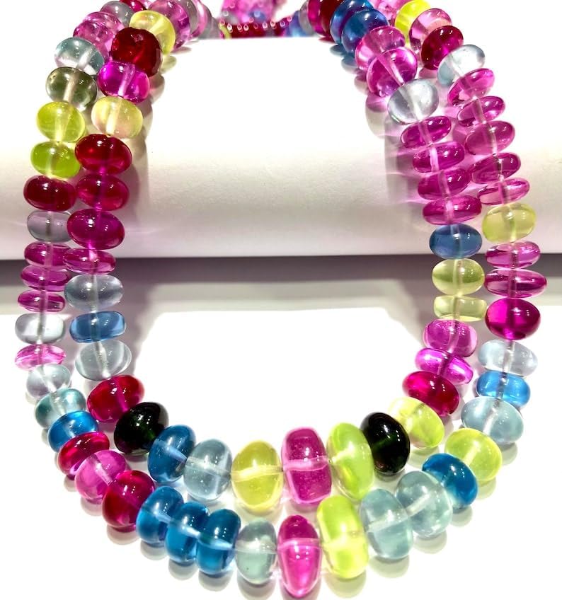 Natural Multi Sapphire roundelle Smooth Beads 6mm to 9mm 19 inch Long String Jewelry Making Gemstone Beads for Necklace Bracelet