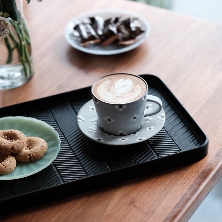 Tray Cherry Wood Black Lacquer Tray Japanese Handmade Wooden Dining Tray Hand Carved Tray Home Kitchen Dining Tray Serving Trays