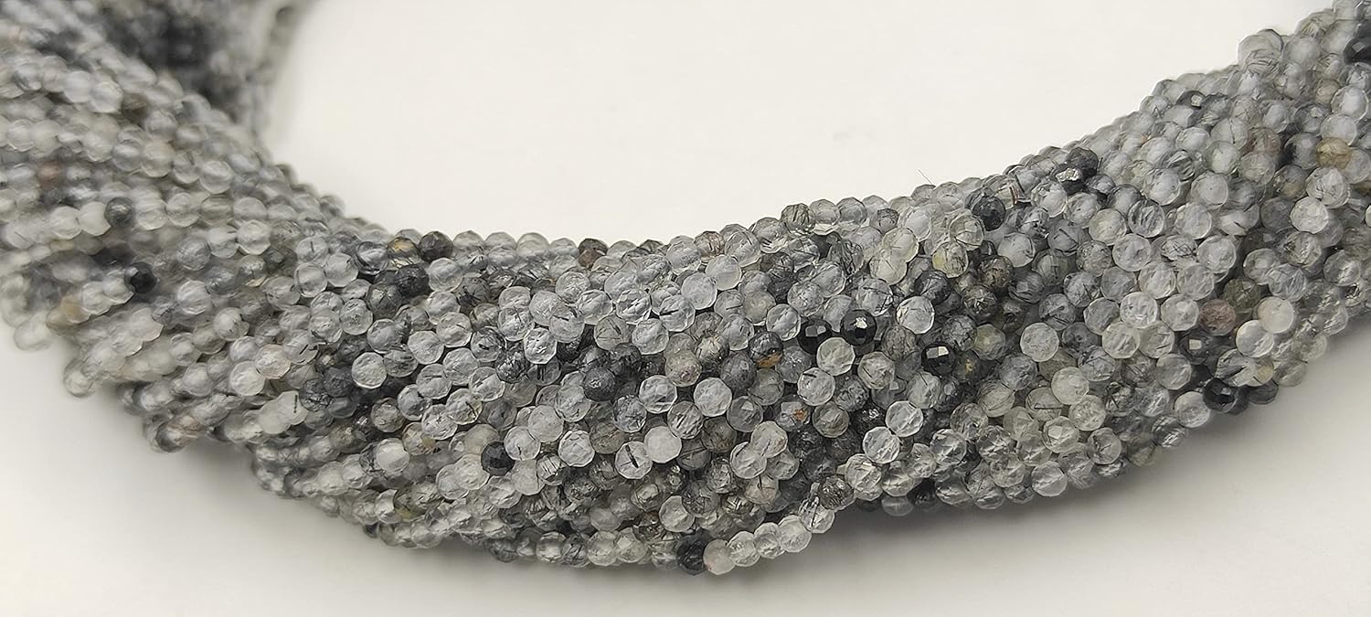 Hanumat Gems Lot of 5 Strands Natural Black Rutile Micro Cut Faceted Rondelle Beads,Rutile Faceted Beads,Rutile Rondelle Bead,Rutile Micro Cut Faceted Bead,2-2.5MM Beads,13 Inches Strand.