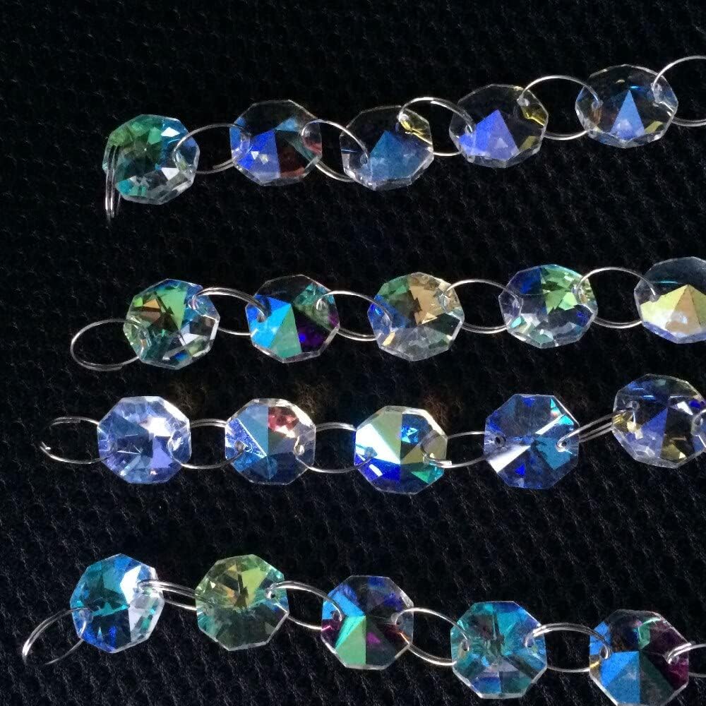 Garden Suncatchers 100 Meters Rainbow Crystal Octagon Beads Garland Strands-Clear AB 14mm Crystal Chandelier Beads Chains Handmade Pendant Necklaces